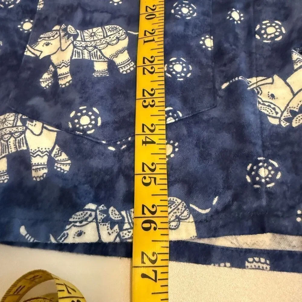 P.J. Salvage Blue Elephant Print Cotton Flannel Oversized‎ Pajama Top Size S